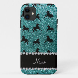 Persoonlijke benaming turquoise glitter paarden iPhone 11 hoesje