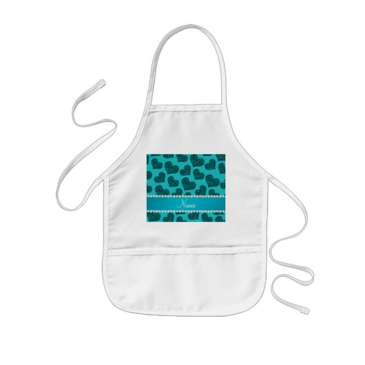 Persoonlijke benaming turquoise leopard harten kinder schort (Voorkant)