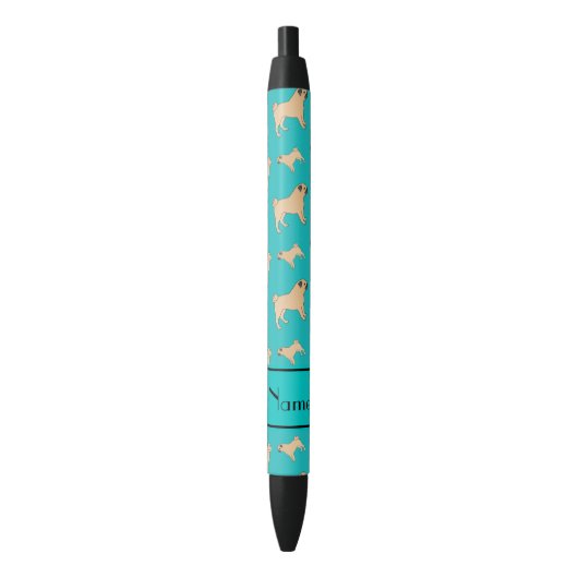 Persoonlijke benaming turquoise Pug dogs Zwarte Inkt Pen (Voorkant Verticaal)