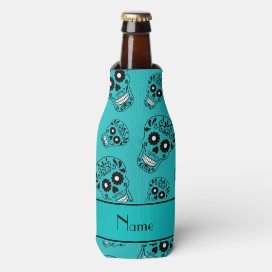 Persoonlijke benaming turquoise sugar skulls flesjeskoeler (Fles Voorkant)