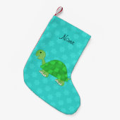 Persoonlijke benaming turtle turquoise snowflakes kleine kerstsok (Voorkant (Hangend))