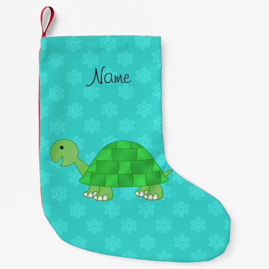 Persoonlijke benaming turtle turquoise snowflakes kleine kerstsok (Voorkant)
