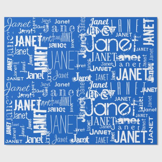 Persoonlijke benaming Typografie White Blue Cadeaupapier (Vlak)