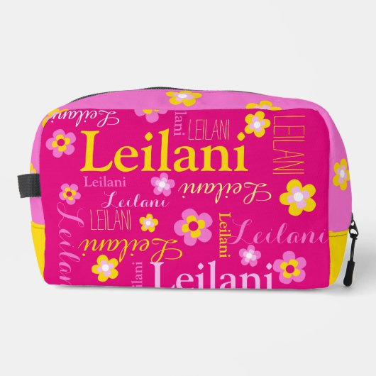 Persoonlijke benaming typografische bloem roze toilettasje (Voorkant)