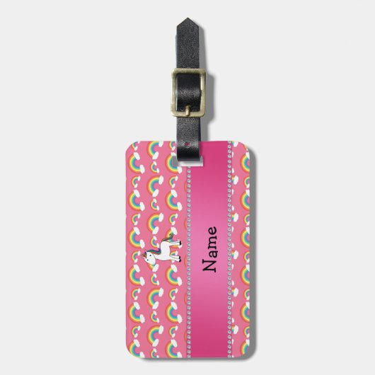 Persoonlijke benaming unicorn roze regenbogen bagagelabel (Voorkant verticaal)