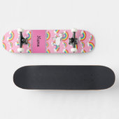 Persoonlijke benaming unicorn roze regenbogen skateboard (Horizontaal)
