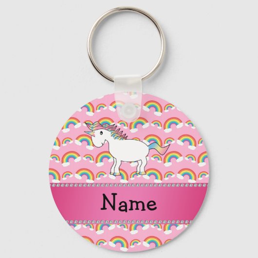 Persoonlijke benaming unicorn roze regenbogen sleutelhanger (Voorkant)