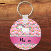 Persoonlijke benaming unicorn roze regenbogen sleutelhanger (Voorkant)