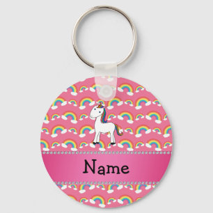 Persoonlijke benaming unicorn roze regenbogen sleutelhanger
