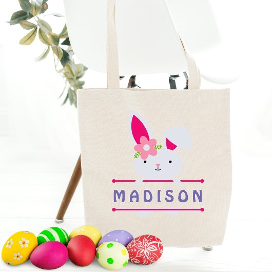 Persoonlijke benaming van Cute Girly Easter Bunny Tote Bag
