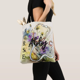 Persoonlijke benaming Verpleegkundige Floral Steth Tote Bag