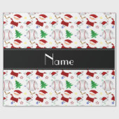 Persoonlijke benaming witte honkbal kerst cadeaupapier (Vlak)