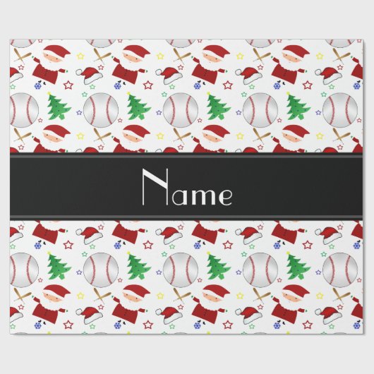 Persoonlijke benaming witte honkbal kerst cadeaupapier (Vlak)