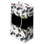 Persoonlijke benaming witte motorfietsen klein cadeauzakje (Achterkant Gekanteld)