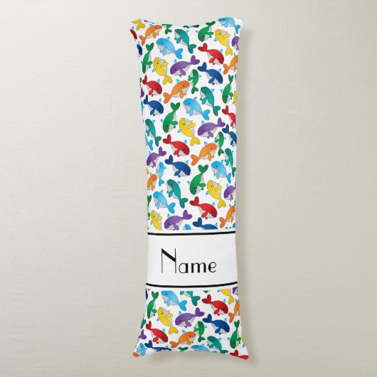 Persoonlijke benaming witte regenboogblauwe walvis lichaamskussen (Voorkant Verticaal)