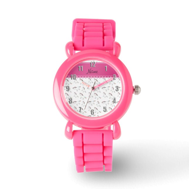 Persoonlijke benaming witte regenboogeenhoorns horloge (Voorkant)