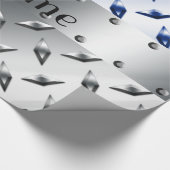 Persoonlijke benaming zilverblauw ruitstaal bord cadeaupapier (Hoek)