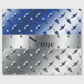 Persoonlijke benaming zilverblauw ruitstaal bord cadeaupapier (Vlak)