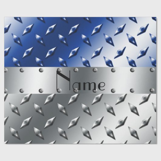 Persoonlijke benaming zilverblauw ruitstaal bord cadeaupapier (Vlak)