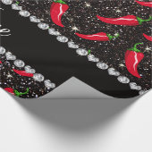 Persoonlijke benaming zwarte glitter chili pepper cadeaupapier (Hoek)