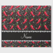 Persoonlijke benaming zwarte glitter chili pepper cadeaupapier (Vlak)
