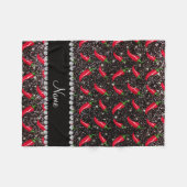 Persoonlijke benaming zwarte glitter chili pepper fleece deken (Voorkant (Horizontaal))