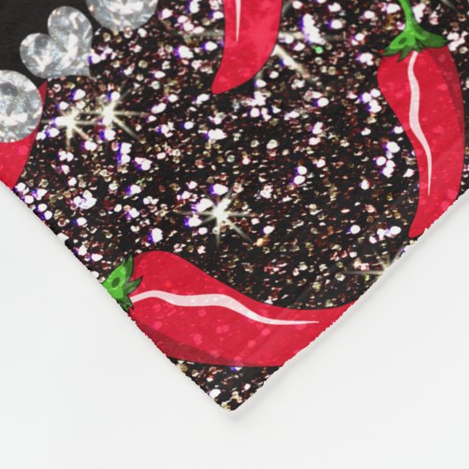 Persoonlijke benaming zwarte glitter chili pepper fleece deken (Hoek)