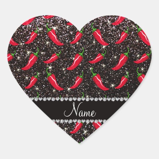 Persoonlijke benaming zwarte glitter chili pepper hart sticker (Voorkant)