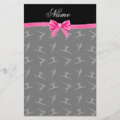 Persoonlijke benaming zwarte gymnastiek roze boog briefpapier (Voorkant)