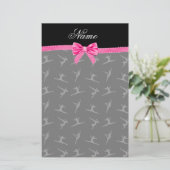 Persoonlijke benaming zwarte gymnastiek roze boog briefpapier (Staand voorkant)
