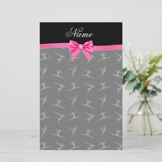 Persoonlijke benaming zwarte gymnastiek roze boog briefpapier (Staand voorkant)