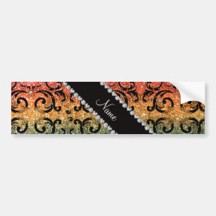 Persoonlijke benaming zwarte regenbooglitter damas bumpersticker