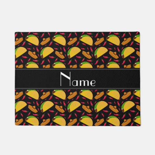 Persoonlijke benaming zwarte tacos sombreros chili deurmat (Voorkant)