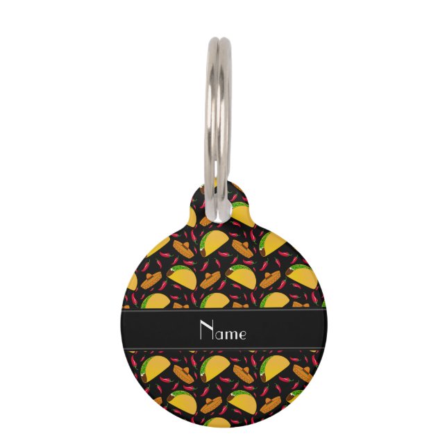 Persoonlijke benaming zwarte tacos sombreros chili huisdierpenning (Voorkant)