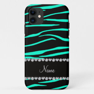 Persoonlijke benaming zwarte turquoise zebra strip Case-Mate iPhone case