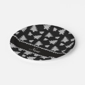 Persoonlijke benaming zwarte zilveren kerstbomen papieren bordje (Gekanteld)