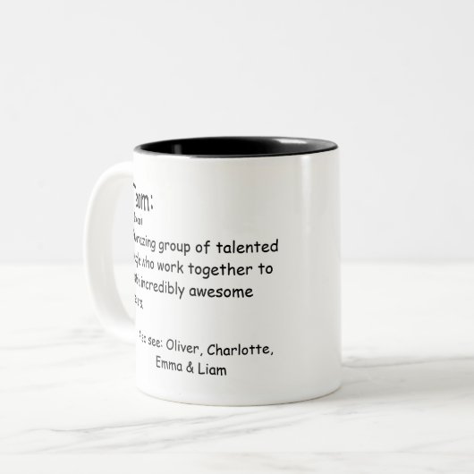 Persoonlijke beoordeling van teammedewerkers tweekleurige koffiemok (Voorkant links)