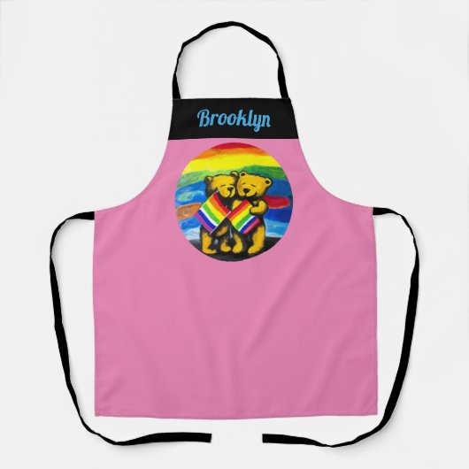 Persoonlijke Beren liefdespaar LGBT Rainbow Flag Schort (Voorkant)