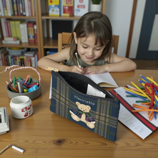Persoonlijke berenplaid potloodtas etui