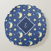 Persoonlijke berichtmaan en Stars Blauw Rond Kussen (Voorkant)