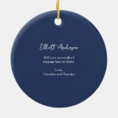Persoonlijke berichtmaan en sterren Blauwe Kerstmi Keramisch Ornament (Achterkant)