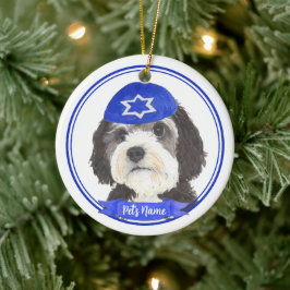 Persoonlijke Bernedoodle Hanukkah Yarmulke Blauw Keramisch Ornament