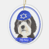 Persoonlijke Bernedoodle Hanukkah Yarmulke Blauw Keramisch Ornament (Links)