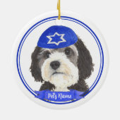 Persoonlijke Bernedoodle Hanukkah Yarmulke Blauw Keramisch Ornament (Achterkant)