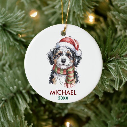 Persoonlijke Bernedoodle Hond Kerstmis Keramisch Ornament (Boom)