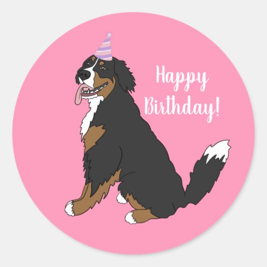 Persoonlijke Bernese Mountain Dog Birthday Ronde Sticker (Voorkant)