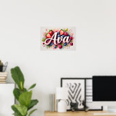 Persoonlijke Berry Floral naam poster "Ava" (Thuiskantoor)