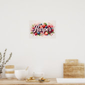 Persoonlijke Berry Floral Naam Poster "Harper" (Keuken)