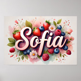 Persoonlijke Berry Floral naam poster – "Sofia"
