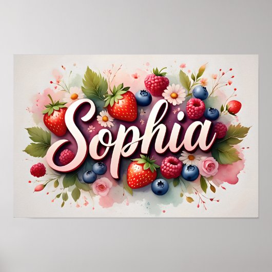 Persoonlijke Berry Floral naam poster – "Sophia" (Voorkant)